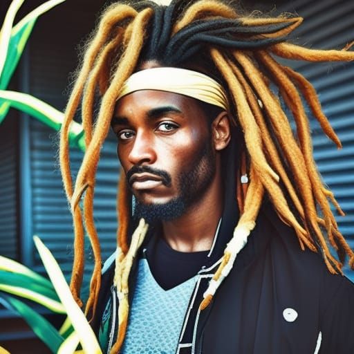 Intense Rastaman Portrait with White Dreadlocks