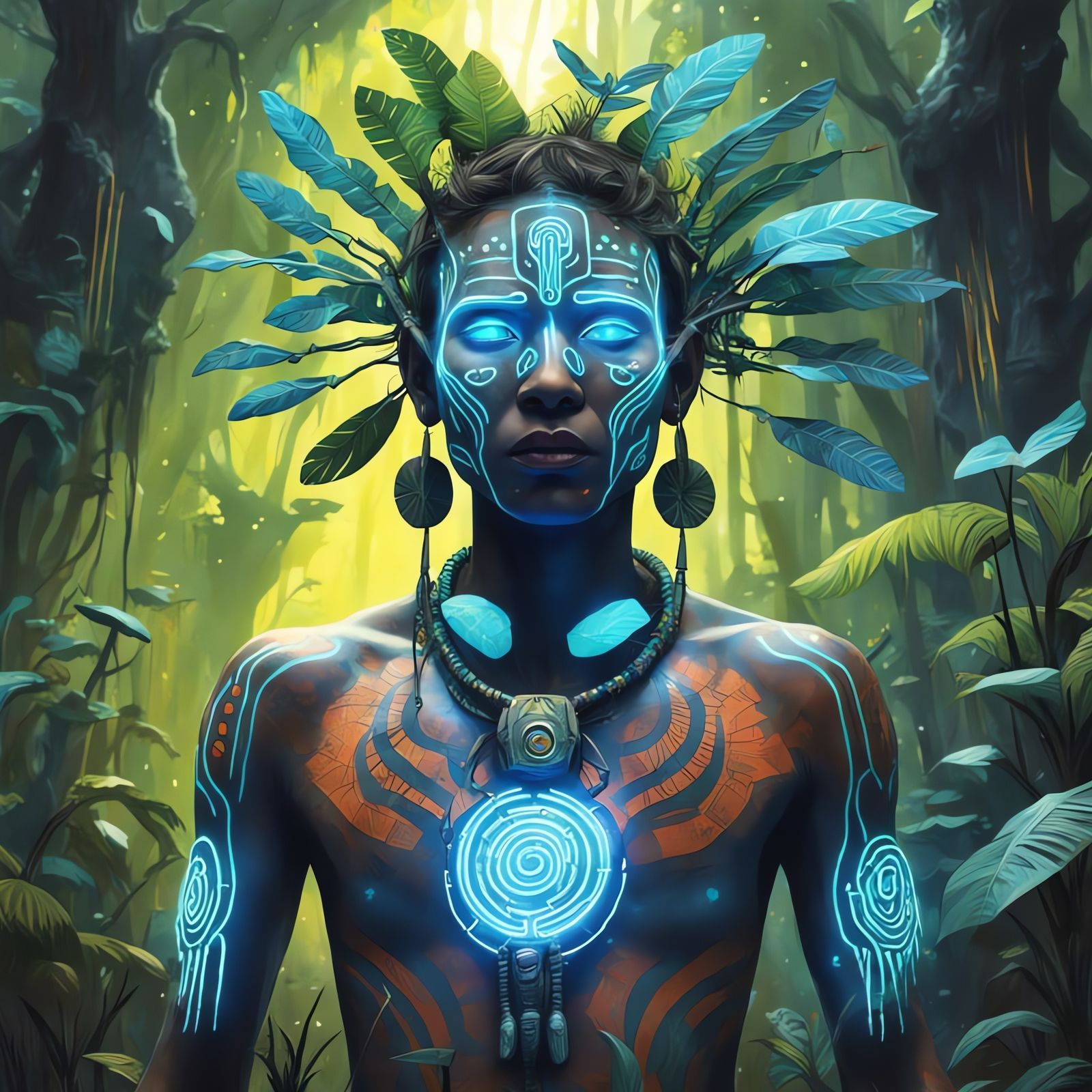 Digital Shaman in Neon Jungle Harmony