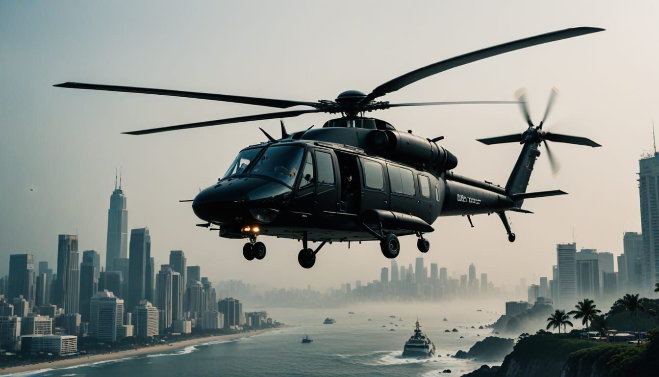 Black Helicopter Descends on Tropical Island