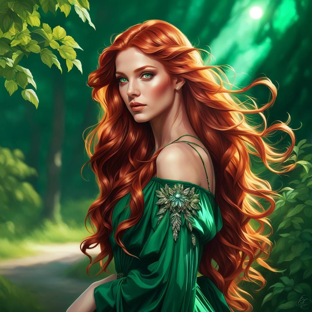 Beautiful Red-Haired Girl Portrait in Hyperdetailed Style