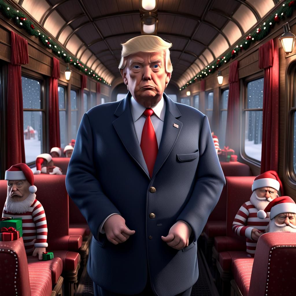 Donald Trump on Polar Express in 3D Render