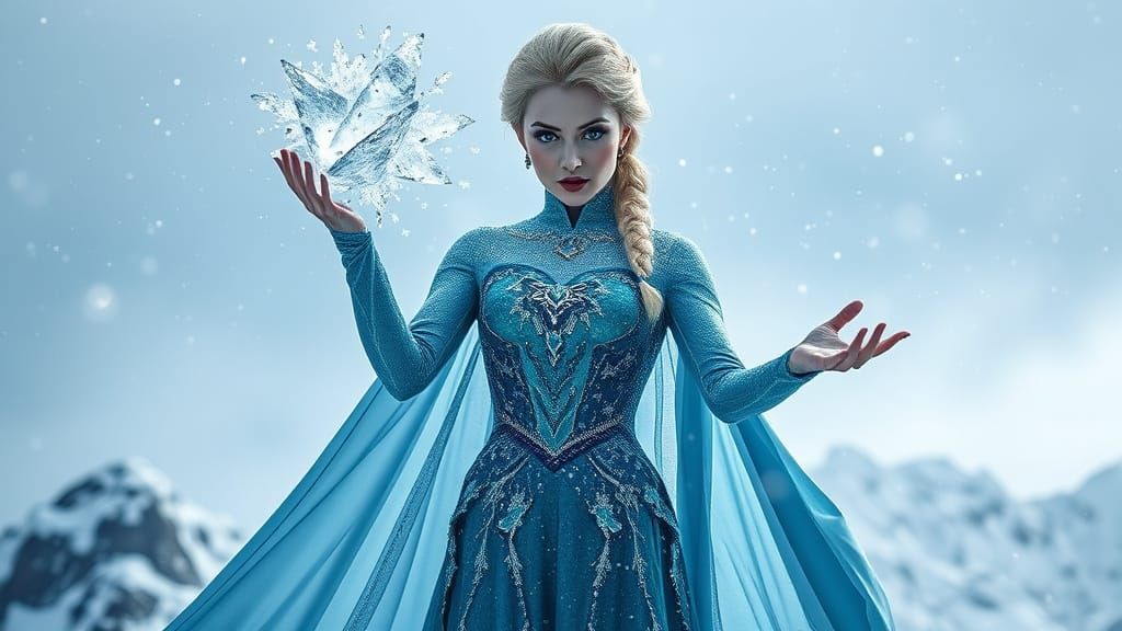 Ice Queen Conjures Blizzard on Snowy Peak