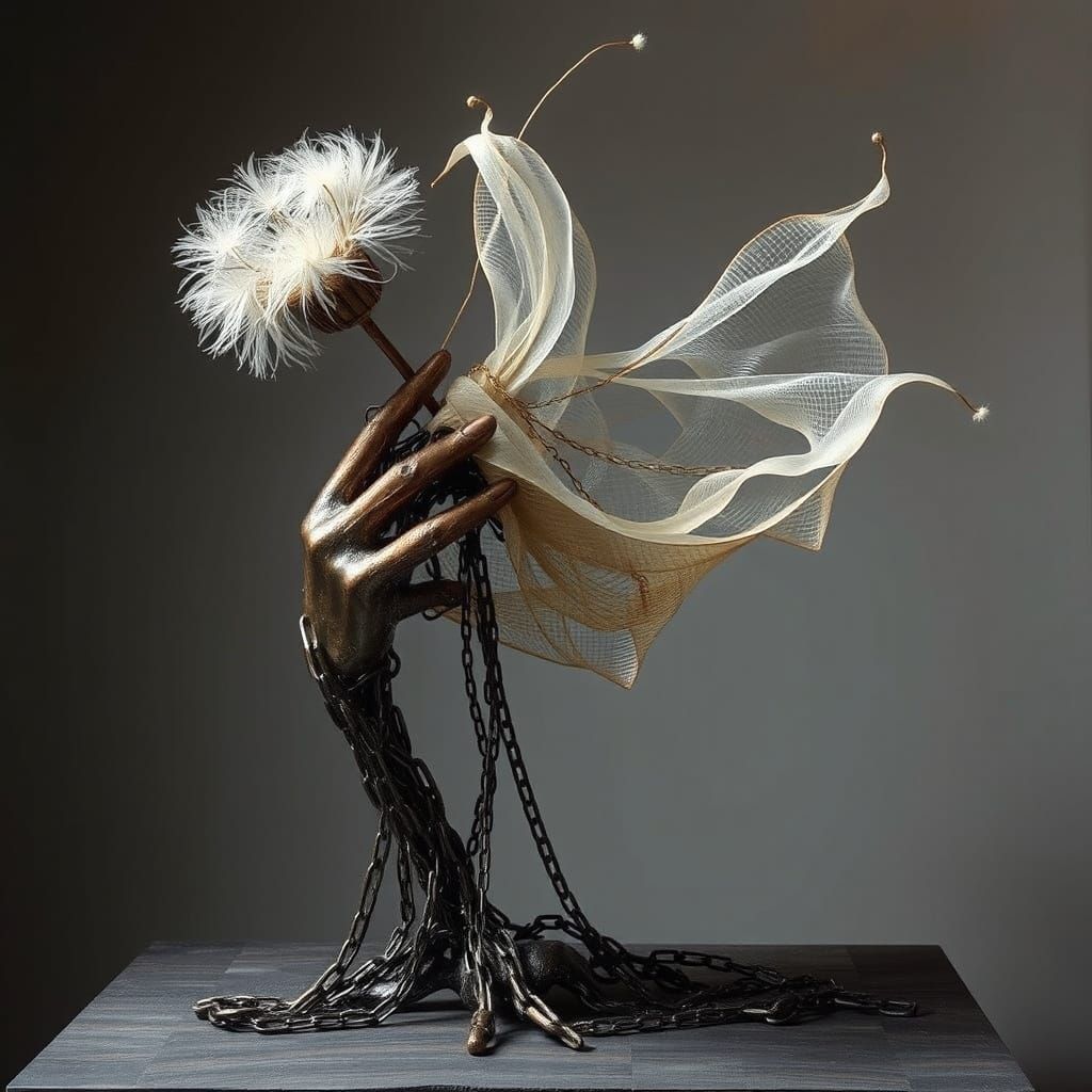 Abstract Molten Metal Sculpture with Silky Film