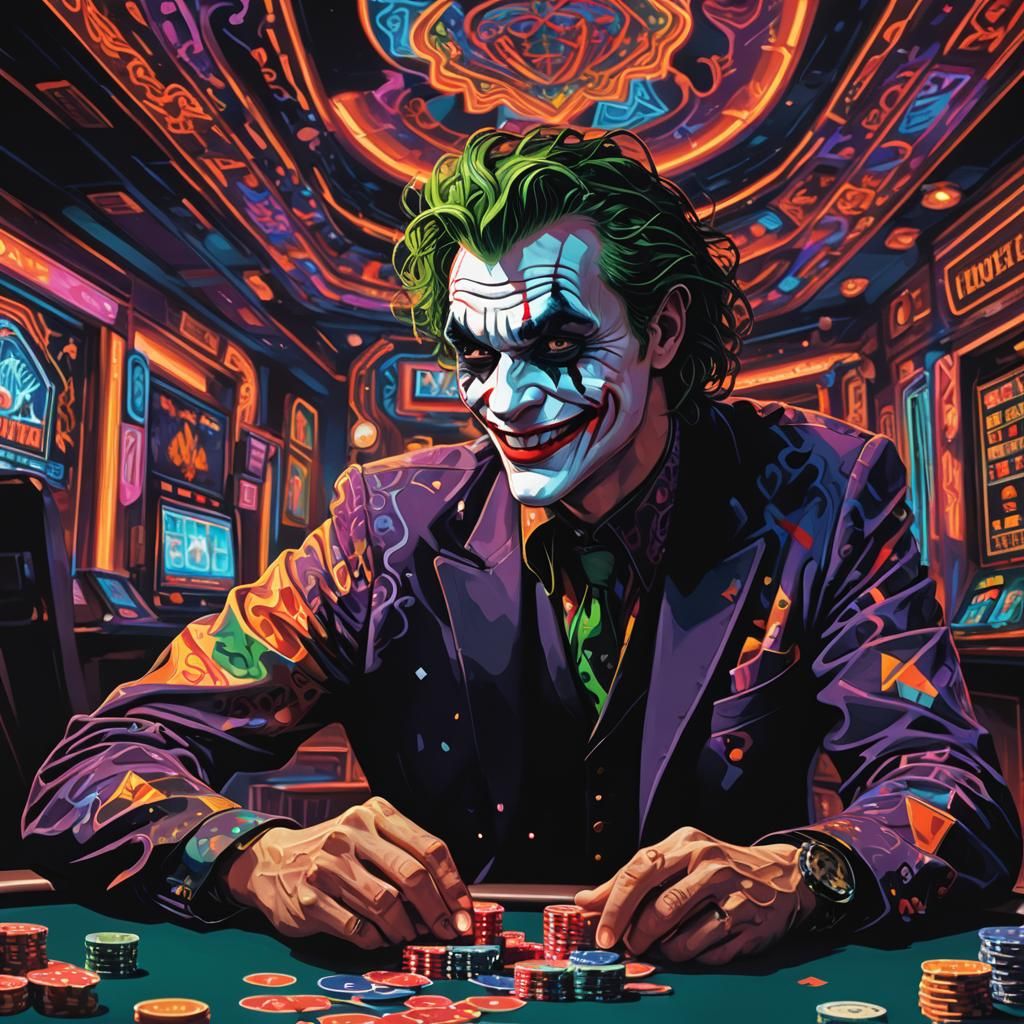 Surreal Joker Playing Poker in an Underground Casino