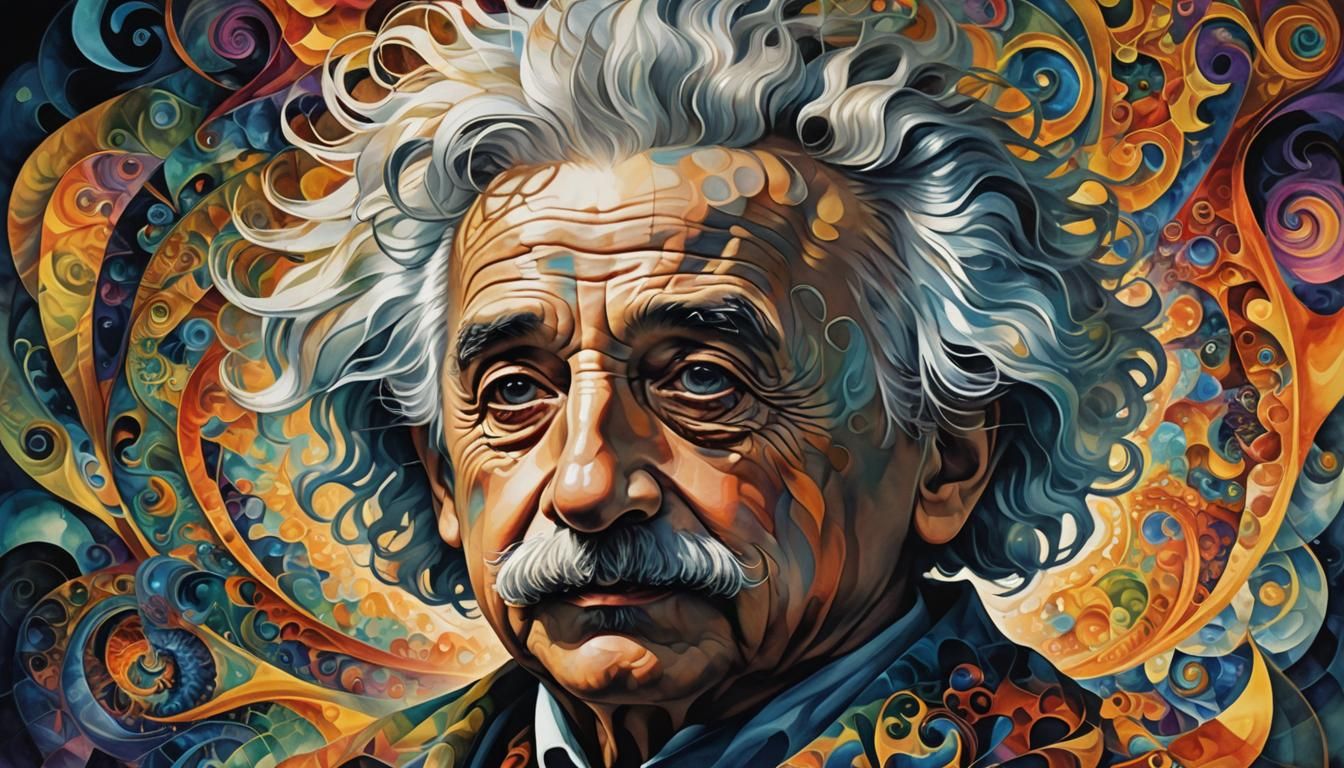 Surreal Fractal Portrait of Albert Einstein in Watercolor