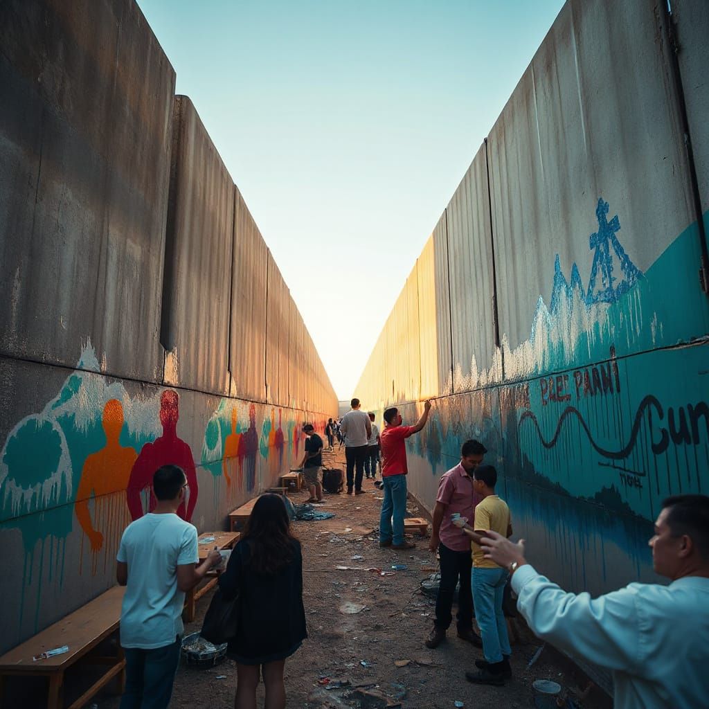 Former Enemies Unite on Border Wall Mural in Vibrant Colors