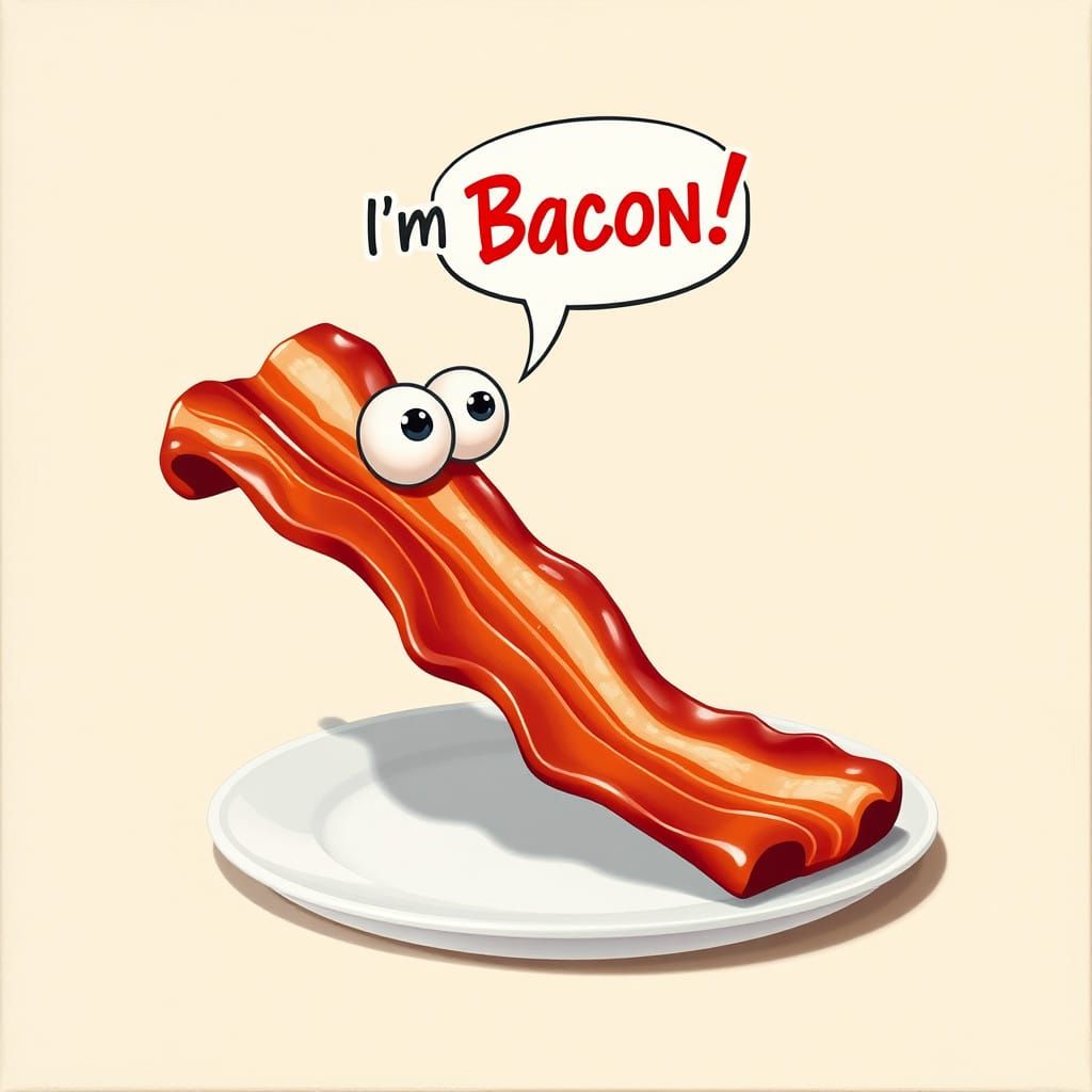 Playful Cartoon Bacon Character with Googly Eyes