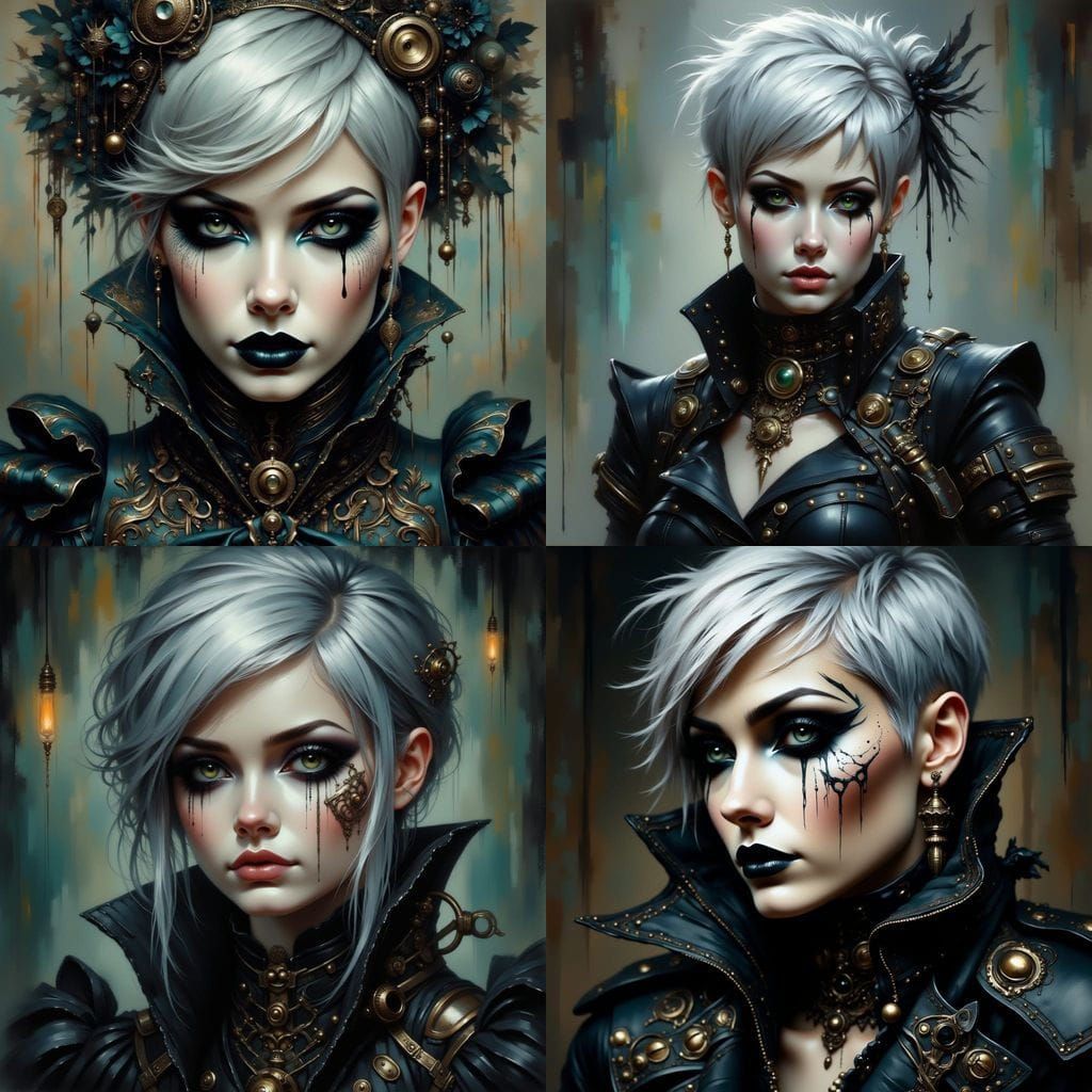 Steampunk Goth Woman with a Tear, Digital Portrait