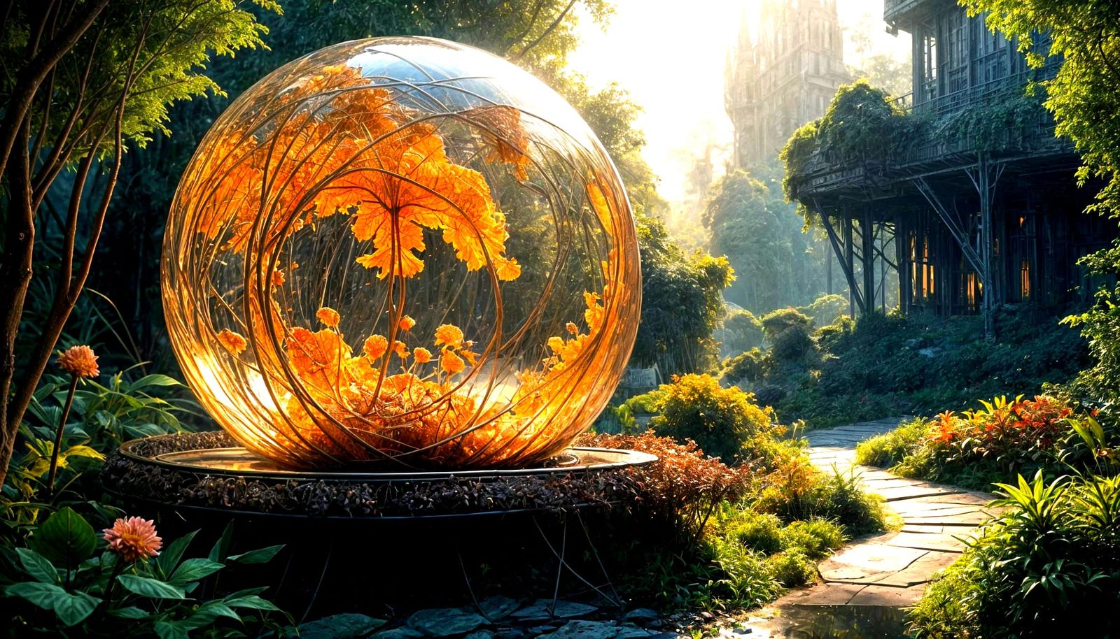 Golden Honeycomb Cityscape in Glass and Steel