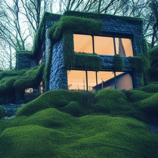 Magical Stone Cube House in Studio Ghibli Style