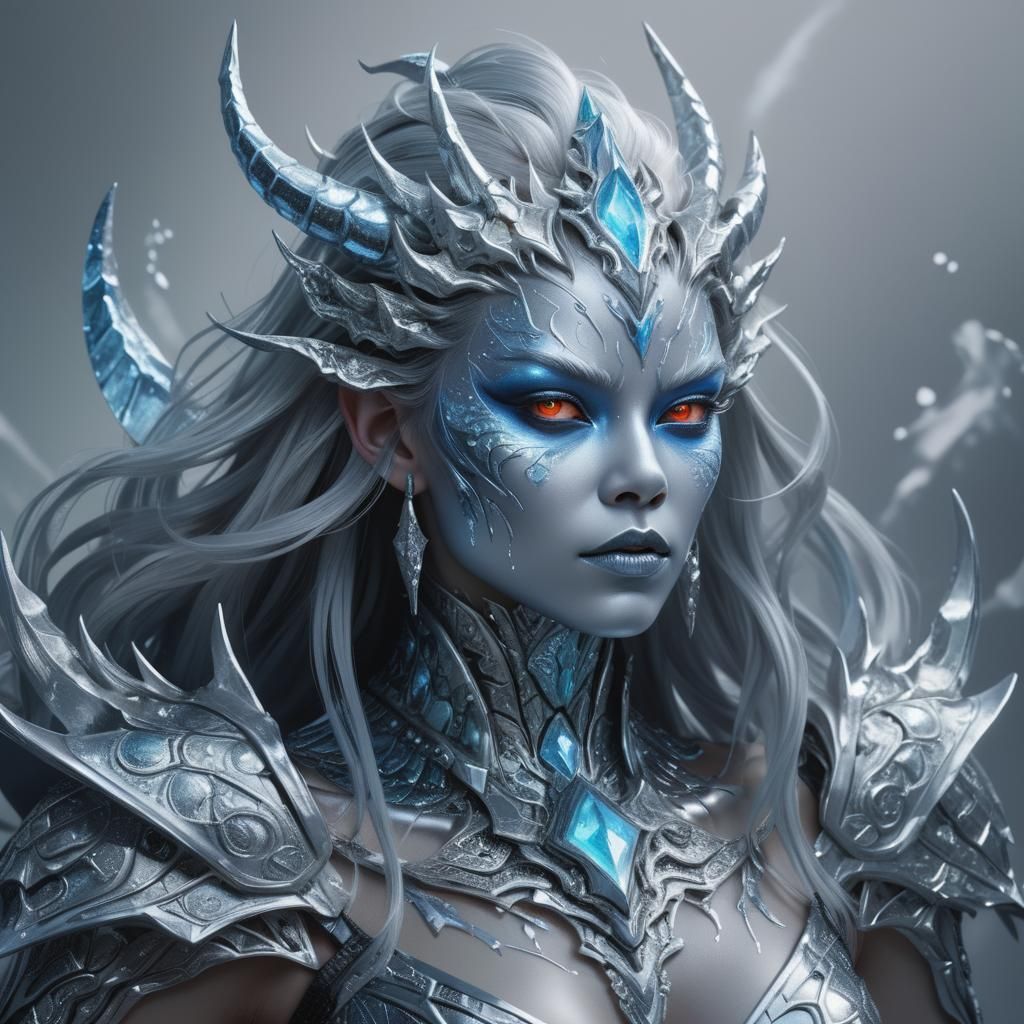Metallic Ice Queen Portrait with Silver Skin
