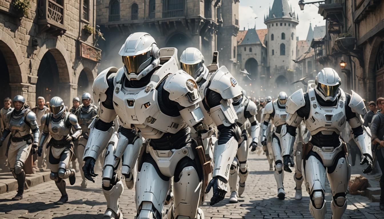Androids Invade Medieval City Through Sci-Fi Portal