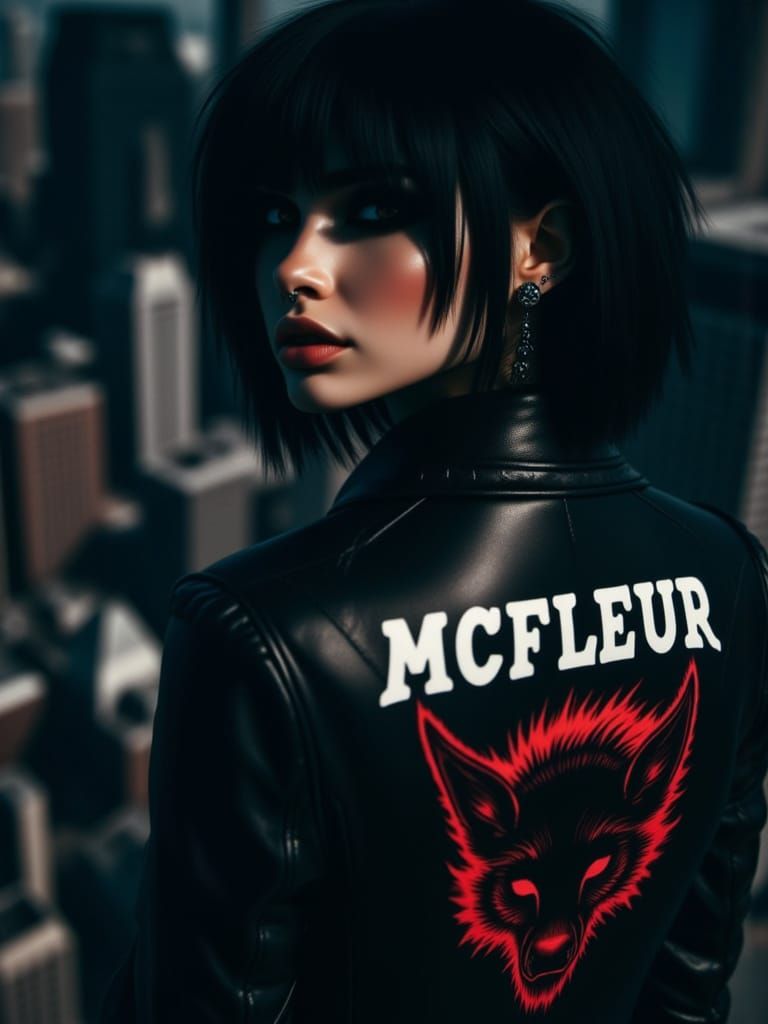 Woman on Rooftop Overlooking City Skyline