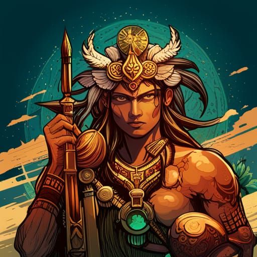 Mayan God on Battlefield: Digital Painting