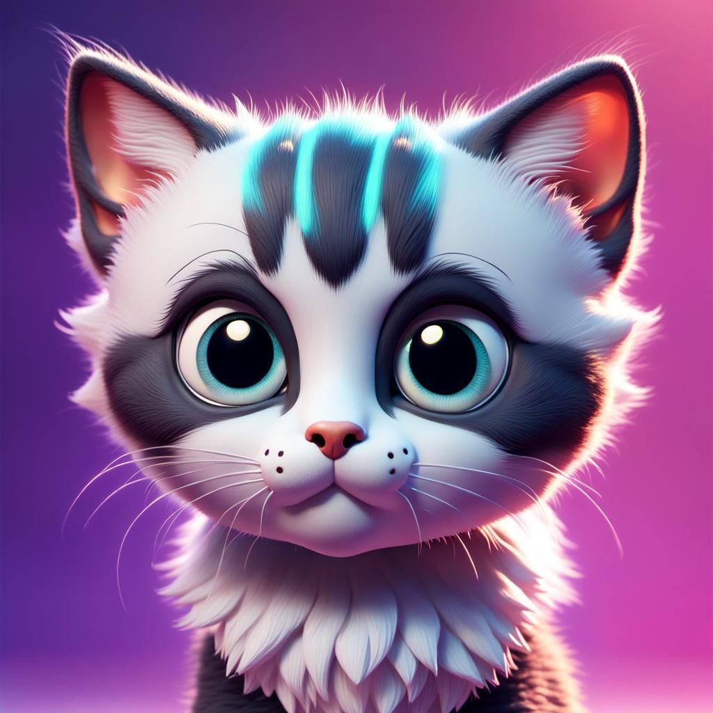 Cute Kitten with Big Eyes in 3D Digital Art