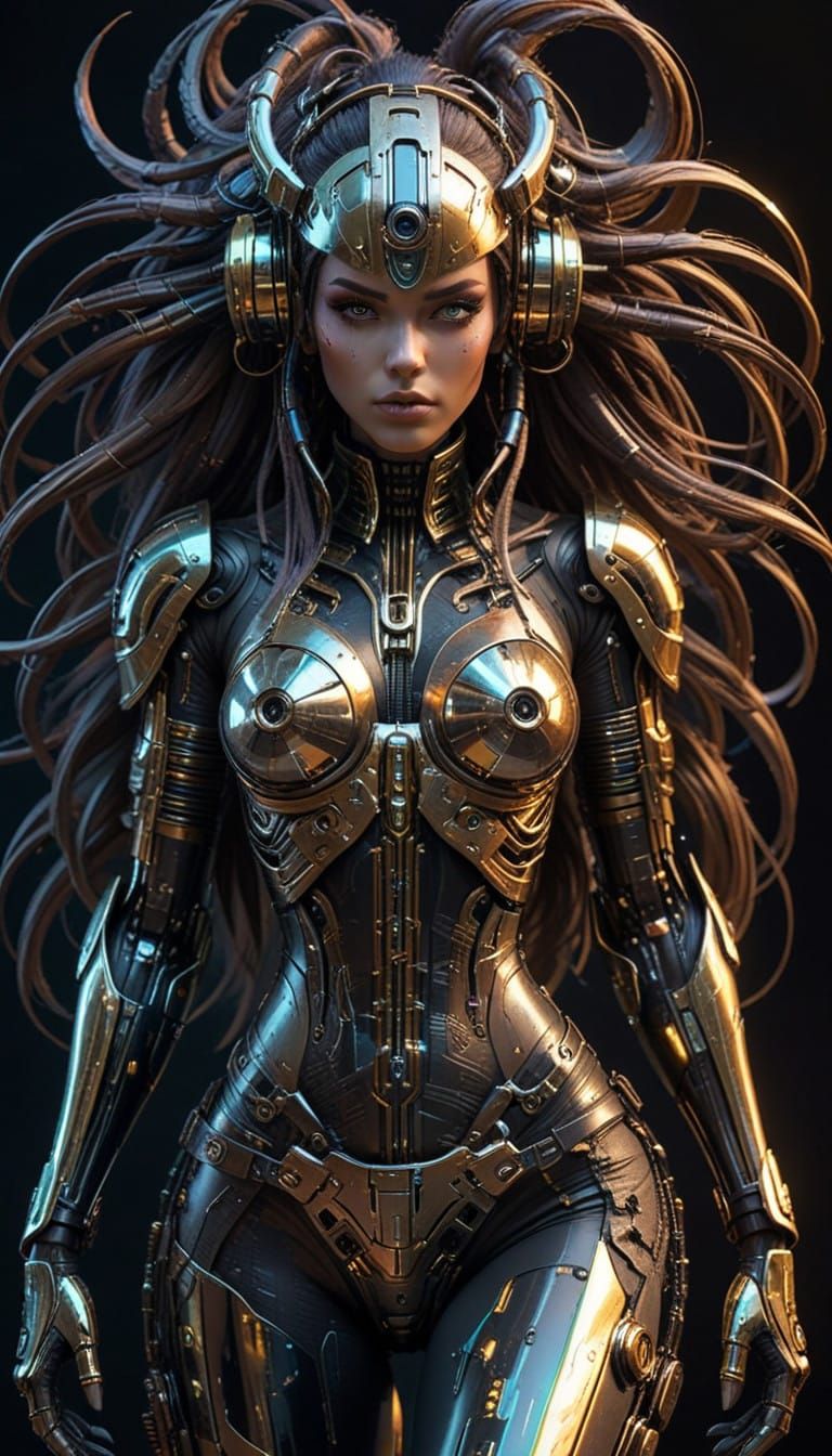 Cyberpunk Pirate Goddess in Neon-Drenched Metropolis