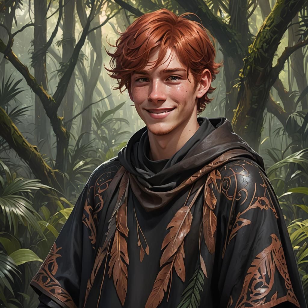 Teen Boy in Jungle, Hyperdetailed Concept Art