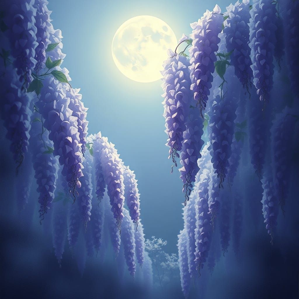 Mystical Wisteria Under Luminous Moon