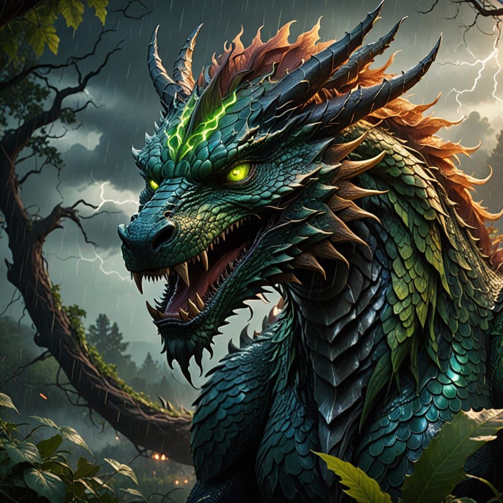 Vivid Digital Art of a Majestic Fire Nature Dragon