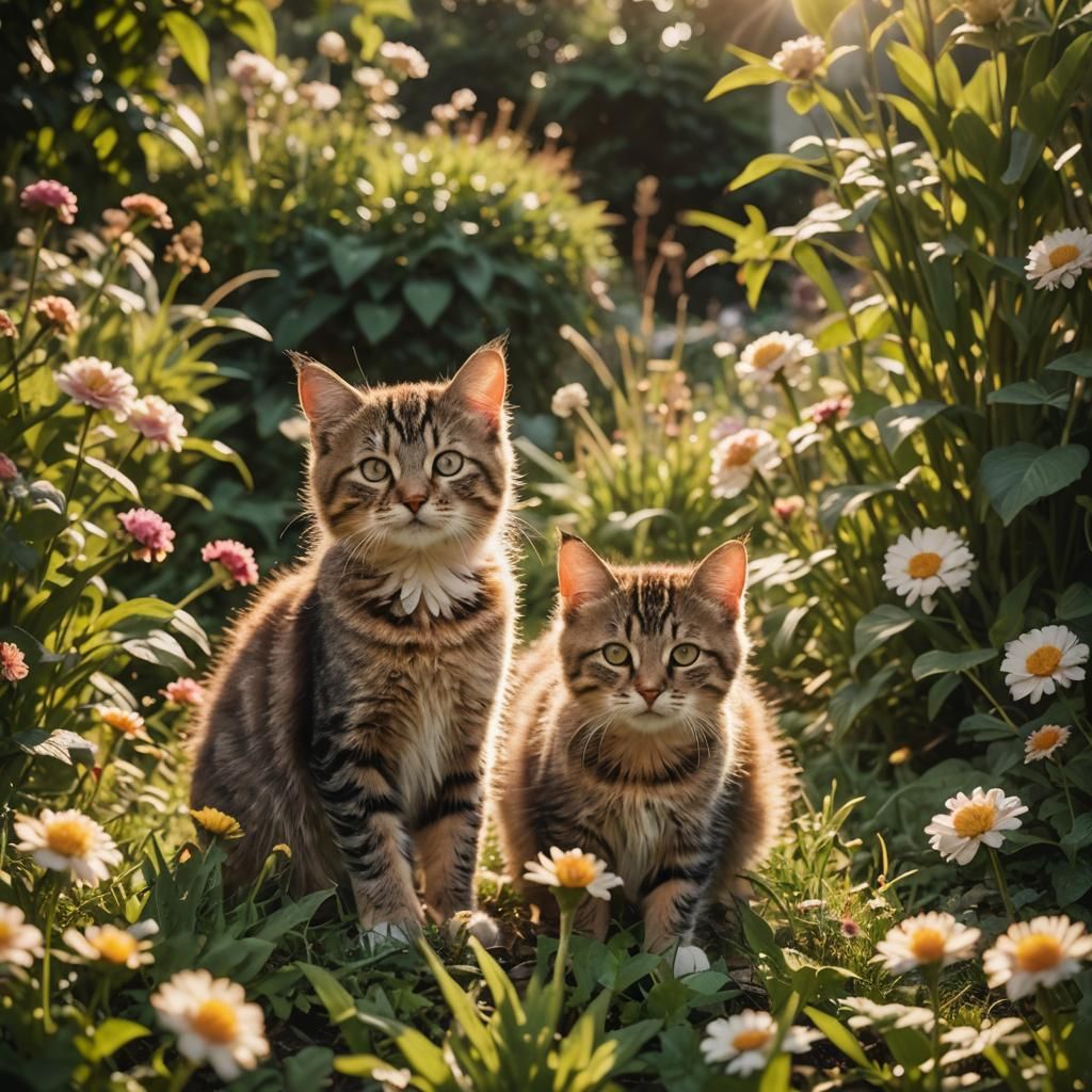 Kitten Plays in Garden at Golden Hour: Cinematic Photography