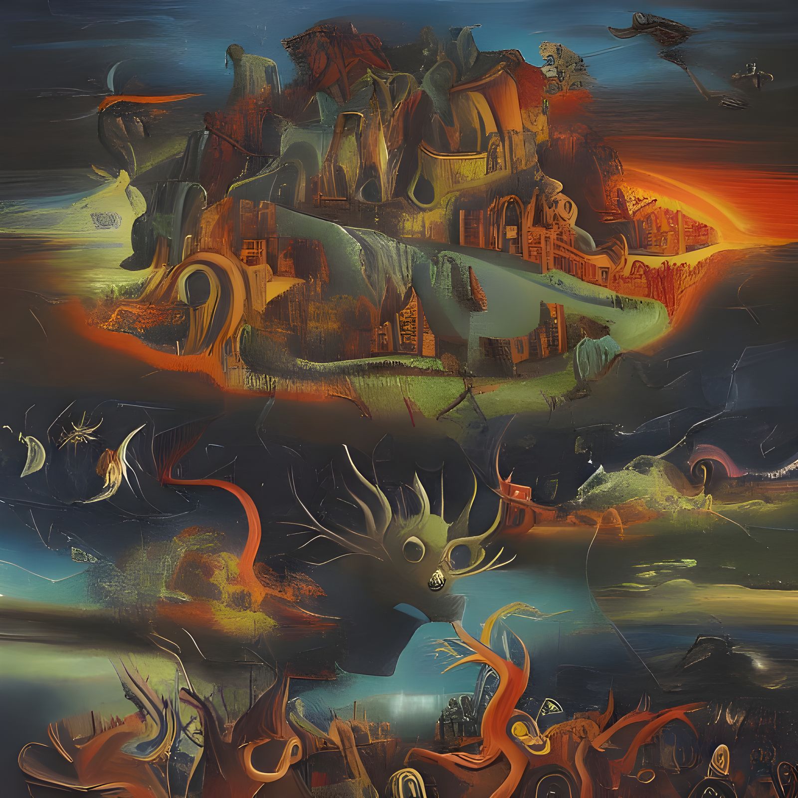 Hellish Landscape Inspired by Hieronymus Bosch