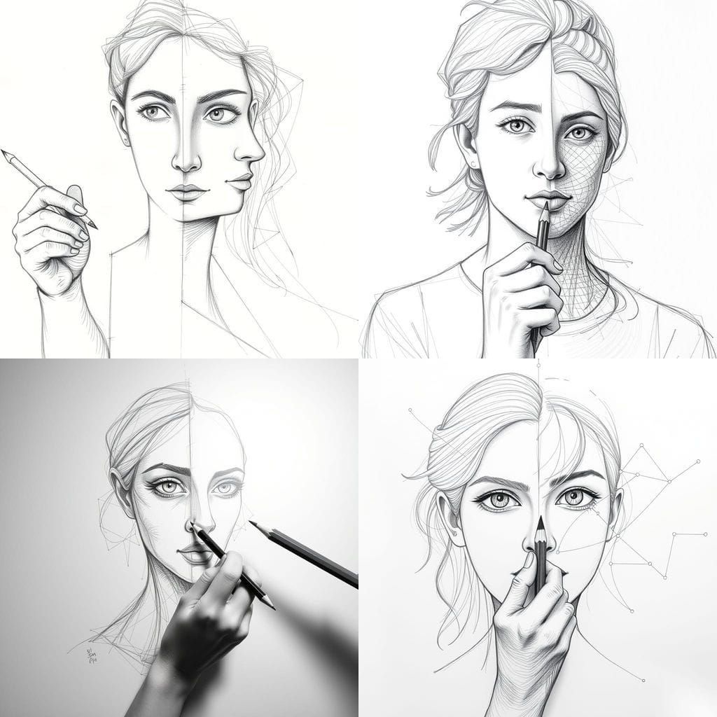 Unfinished Pencil Sketch of Figure Holding Pencil