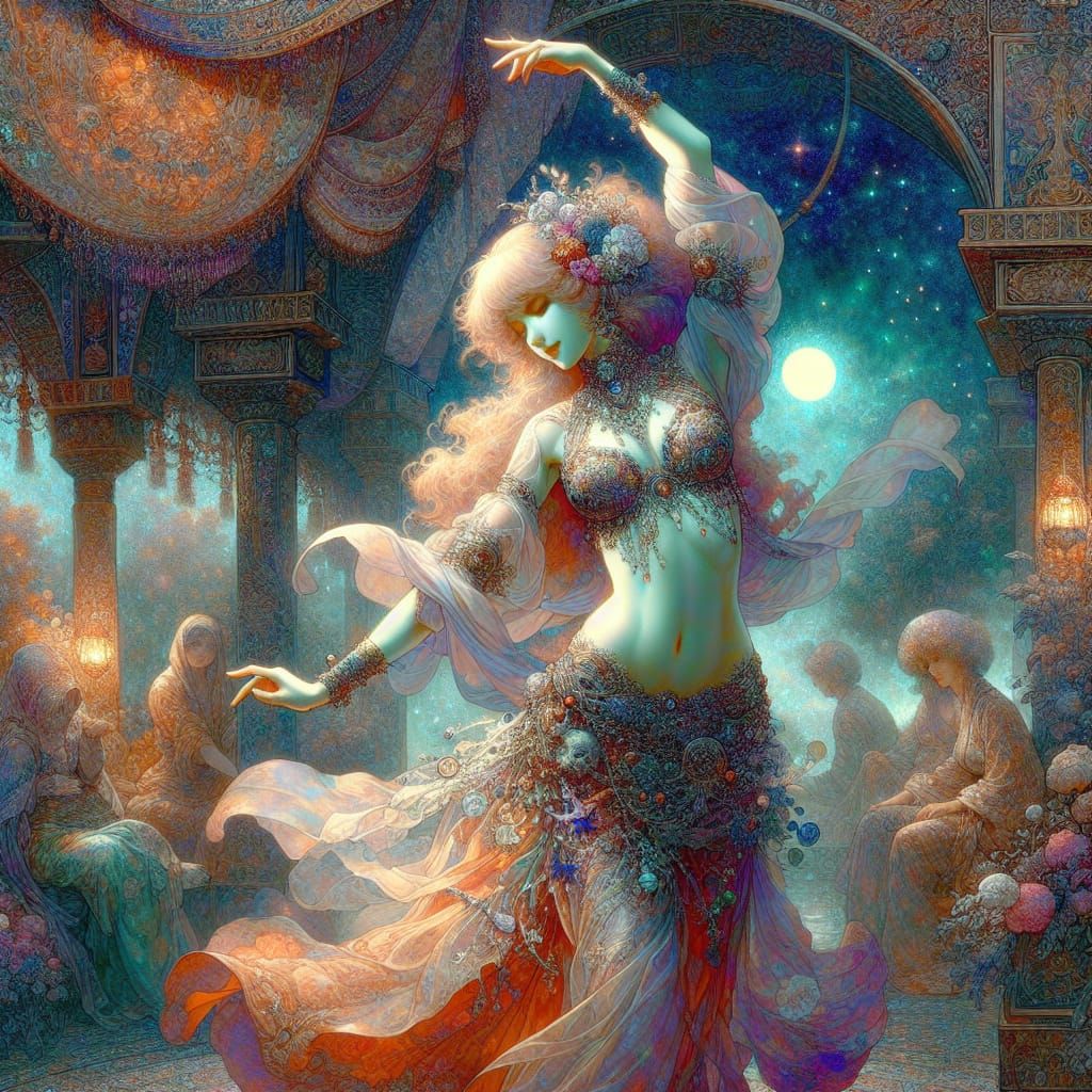 Belly Dancer with Rococo Setting in Botticelli Style