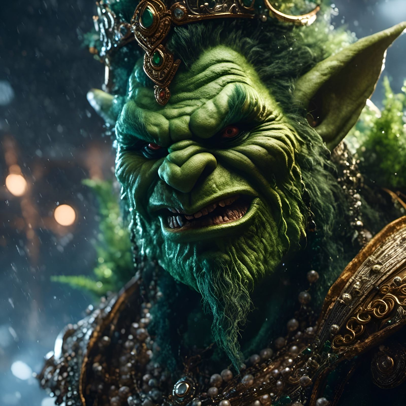 Photorealistic Troll Portrait in Christmas Outfit