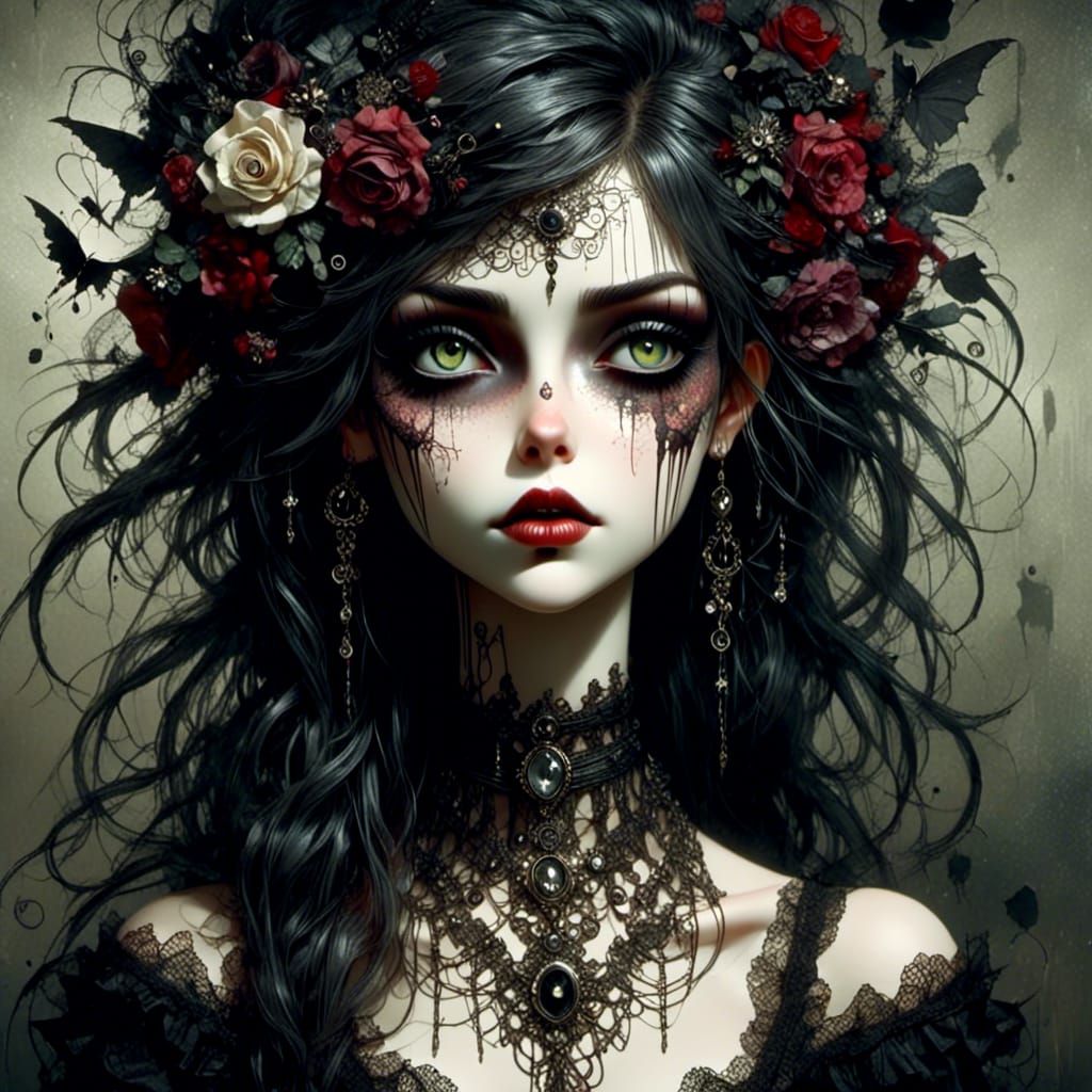 Beautiful Punky Woman with Death Mask Filigree