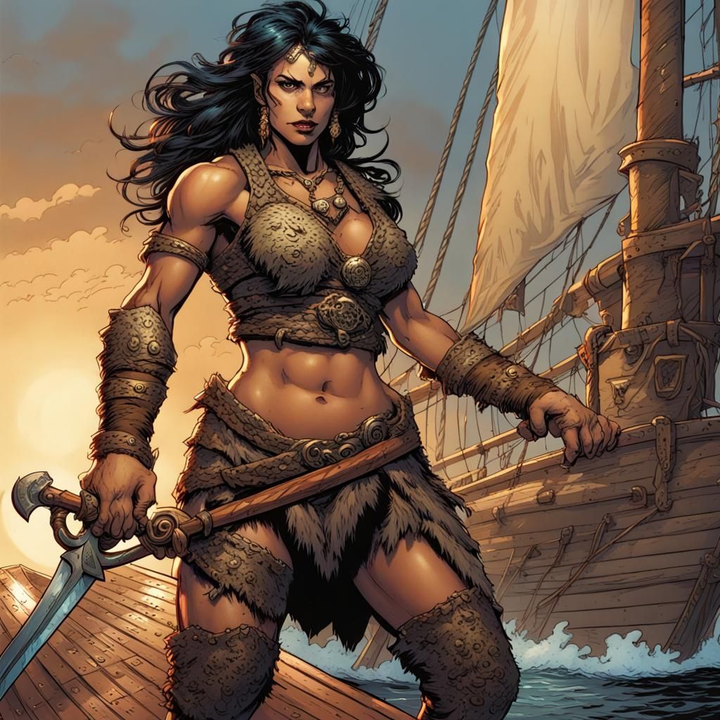 Half-Orc Barbarian Pirate Queen on Deck