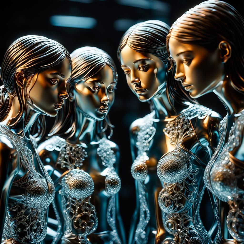 Hyper-Realistic Glass Sculpture of Teenage Girls