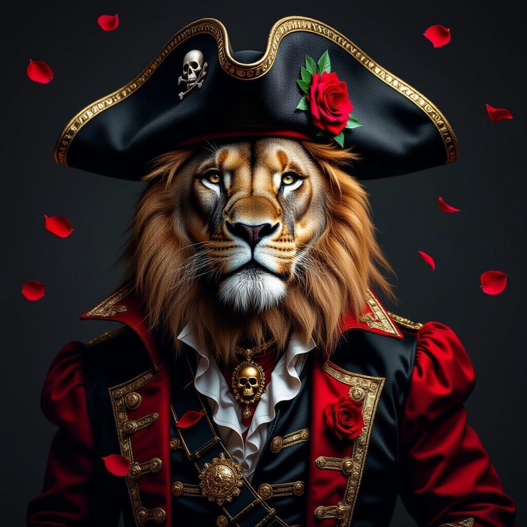 Lion Pirate in Ornate Hyperrealistic Style