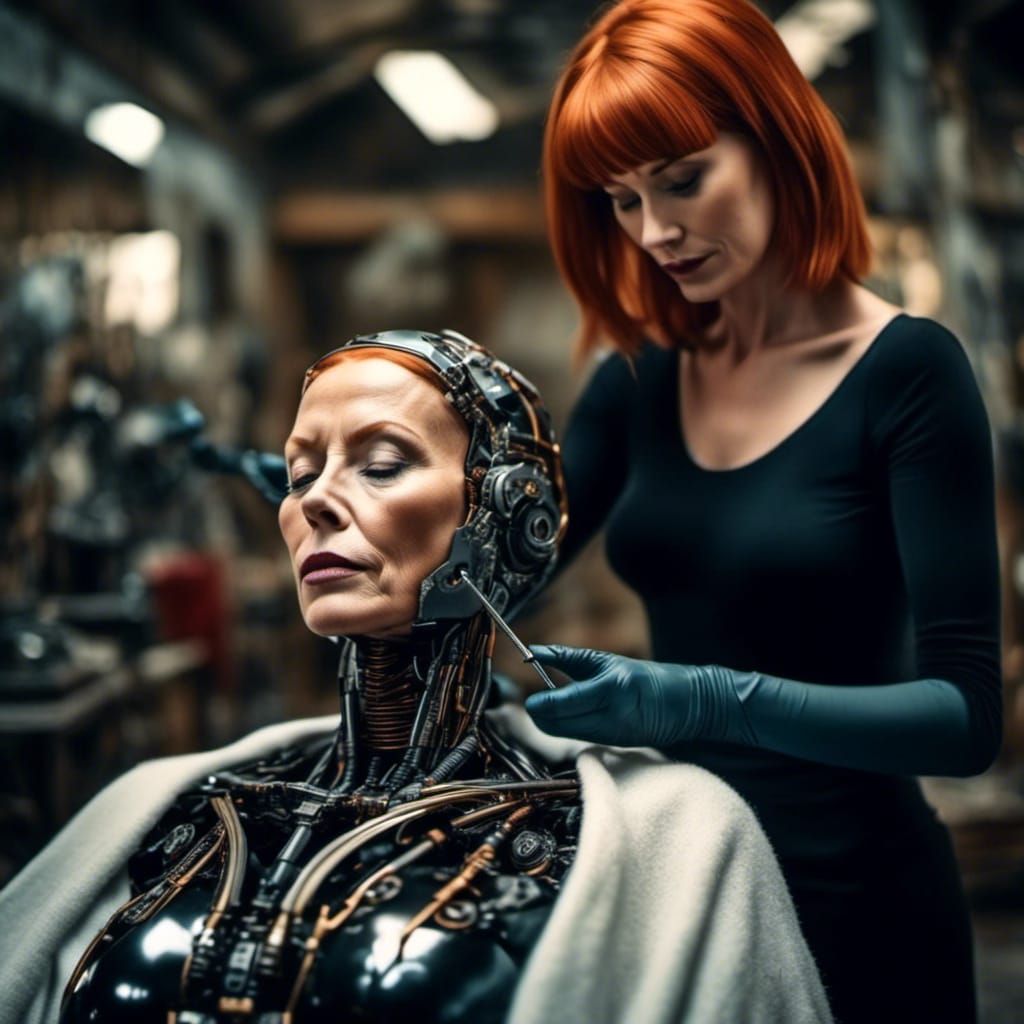 Fembots Being Repaired in Futuristic Repair Shop