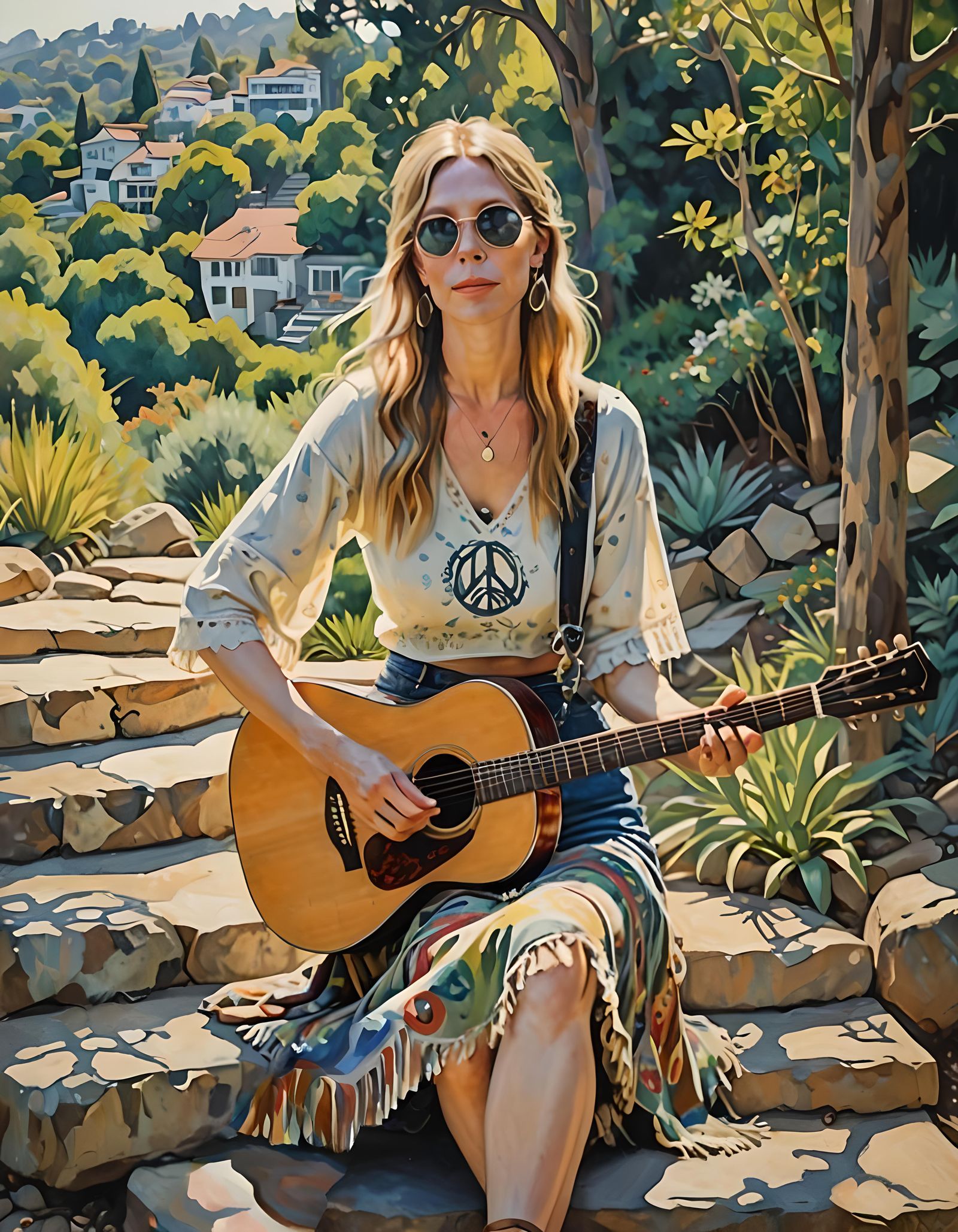 Hippie Woman in Laurel Canyon: Impressionist Summer