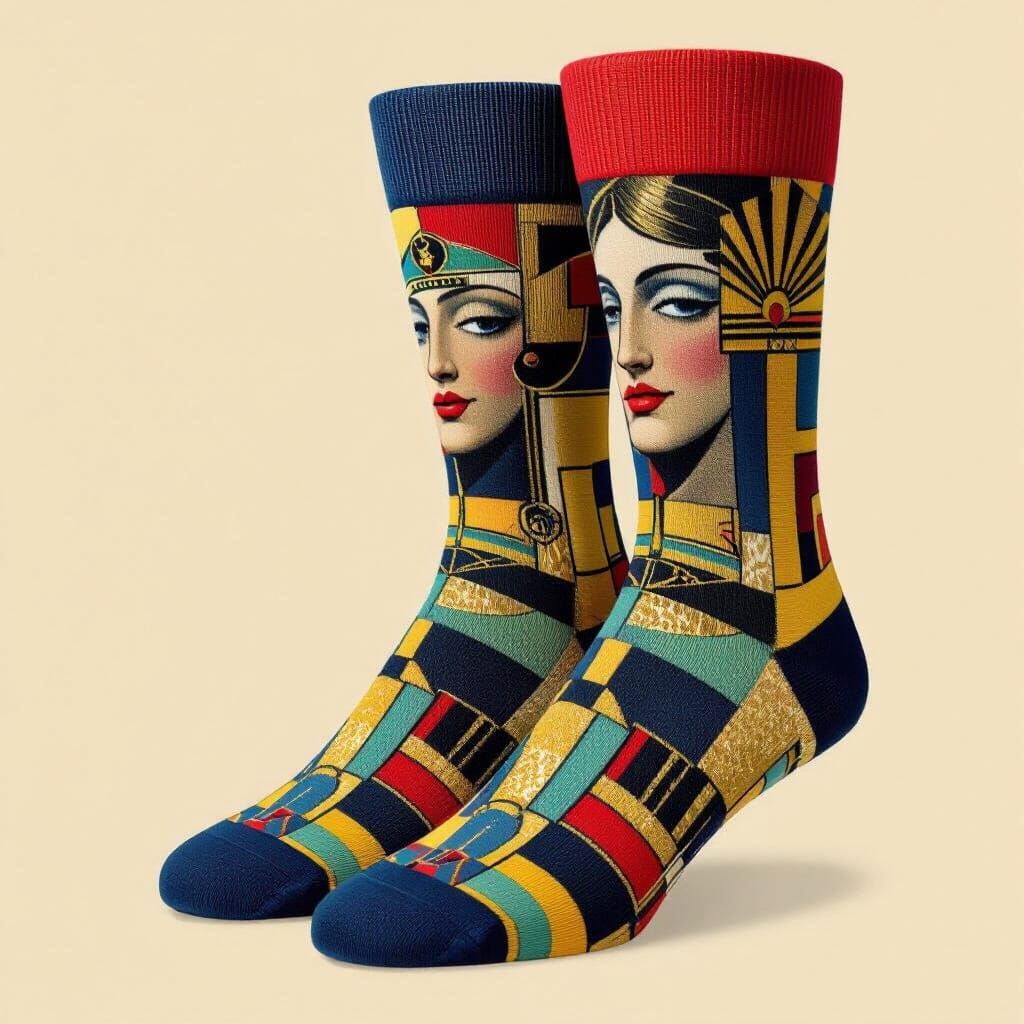 Art Deco Collage: Vibrant Geometric Socks Design