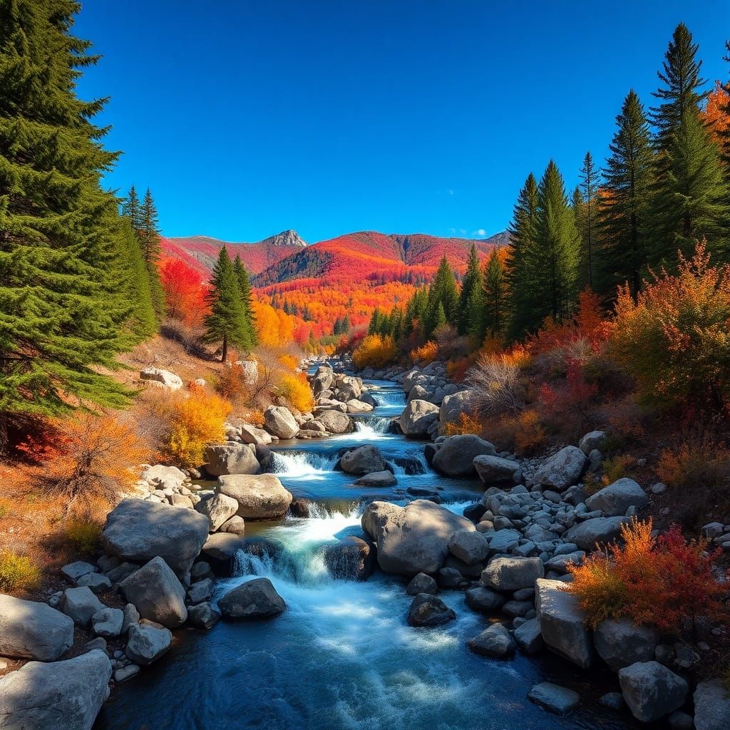 Autumn Mountain River with Vibrant Fall Colors