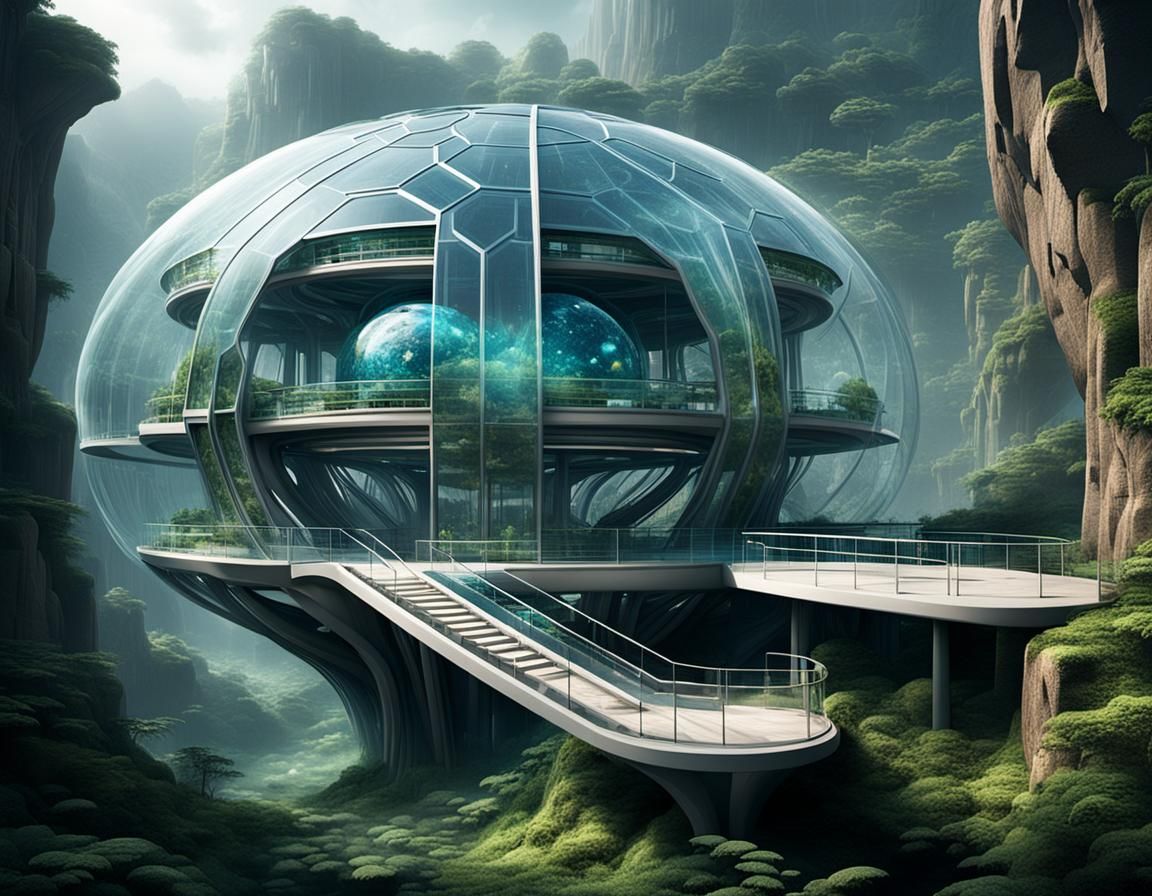 Sci-Fi Biological Enclosure with Impossible Architecture