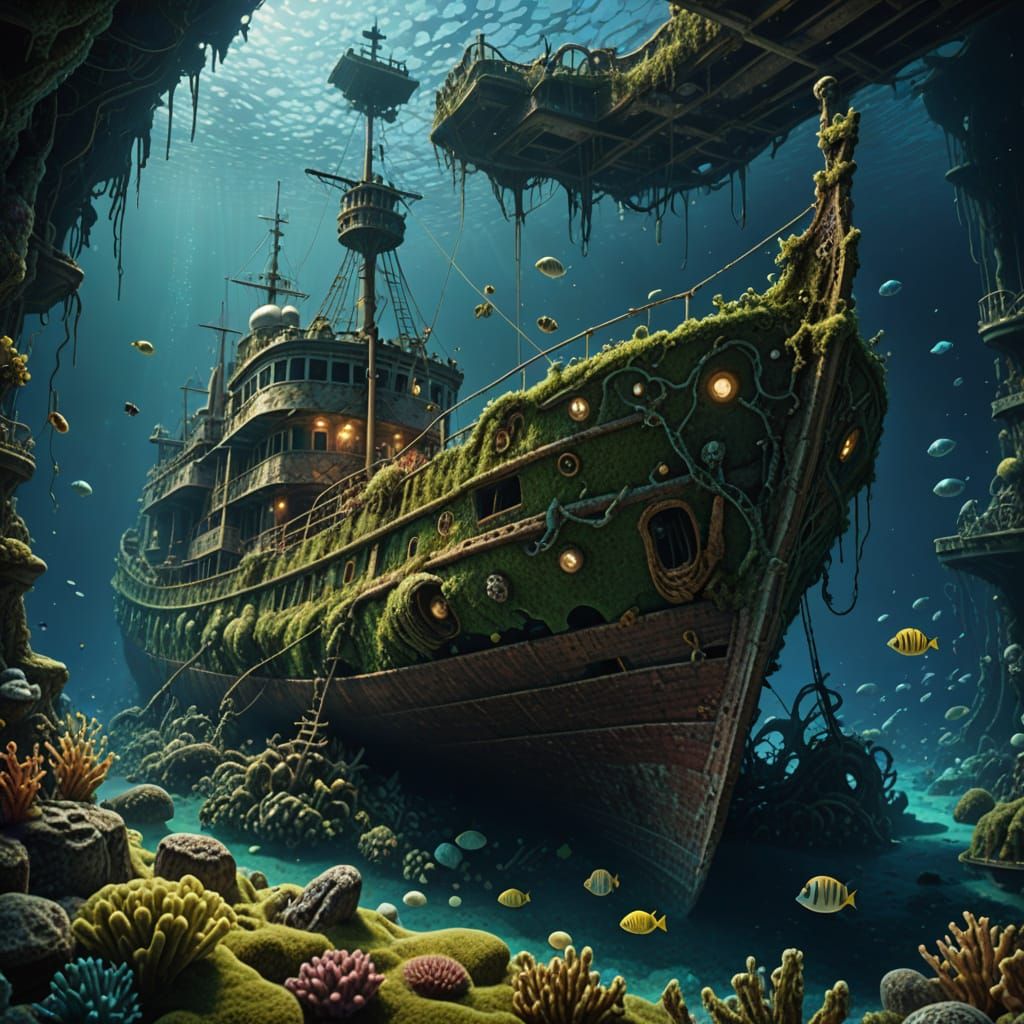 Sunken Ship at the bottom of The Sea