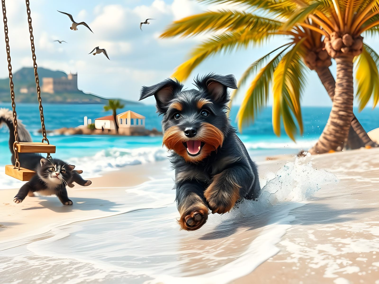 Joyful Schnauzer Puppy in Vibrant Splash Art Style