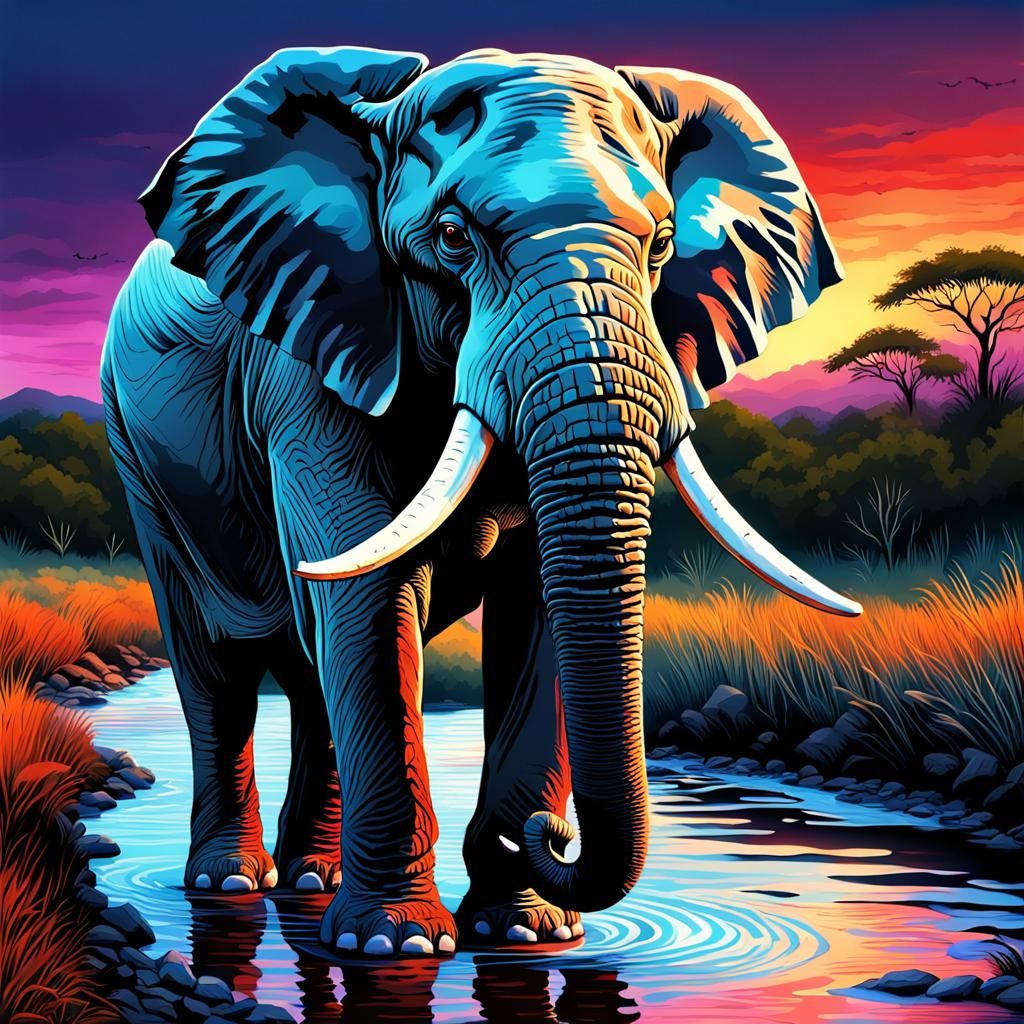 Twilight Elephant: Digital Art in Photorealistic Style