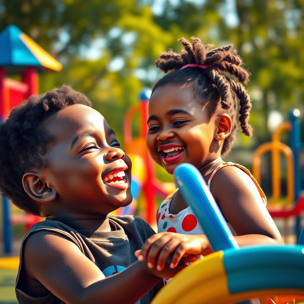 Siblings Share Joyful Moment in Vibrant Playground