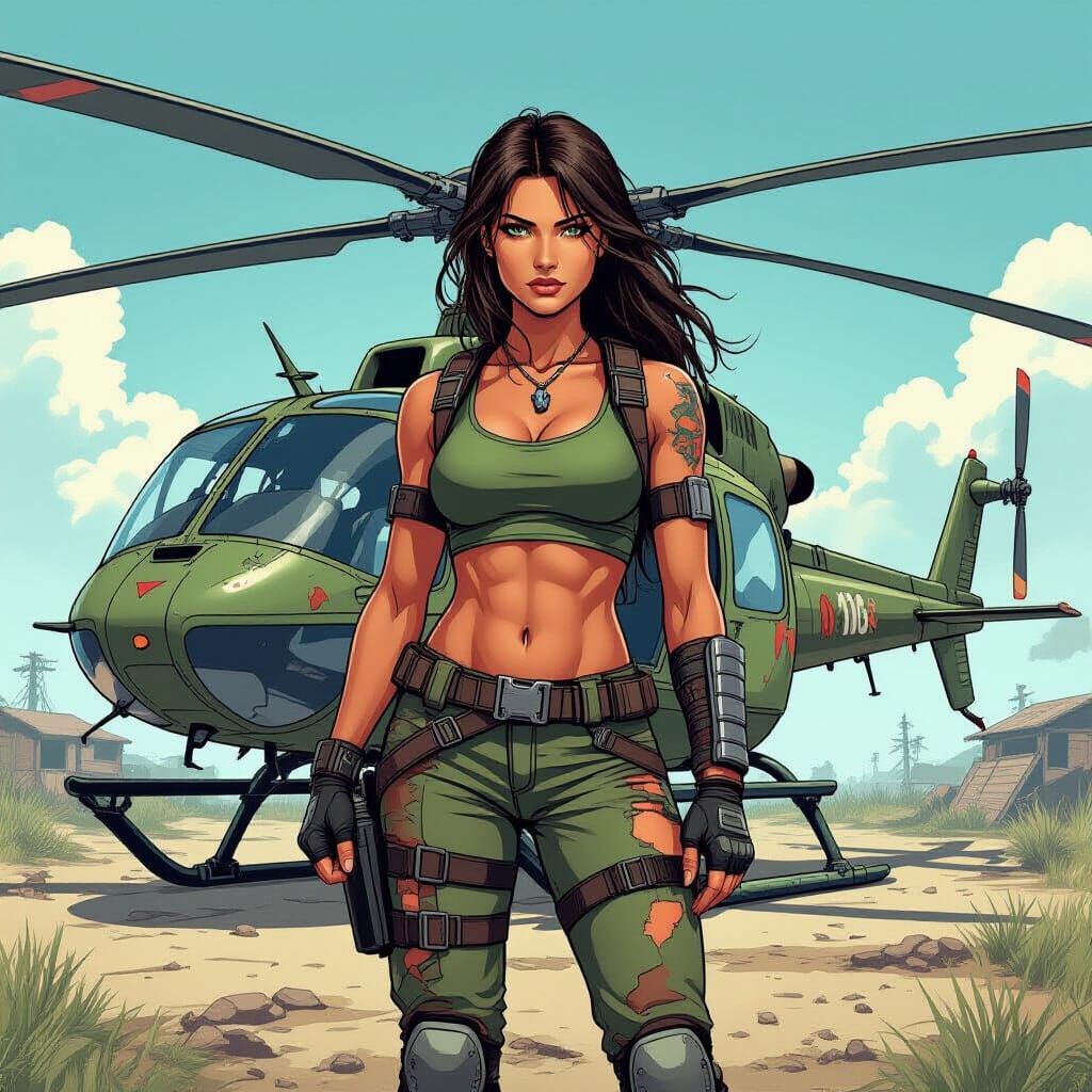 Post-Apocalyptic Female Warrior Illustration in Comic Book S...