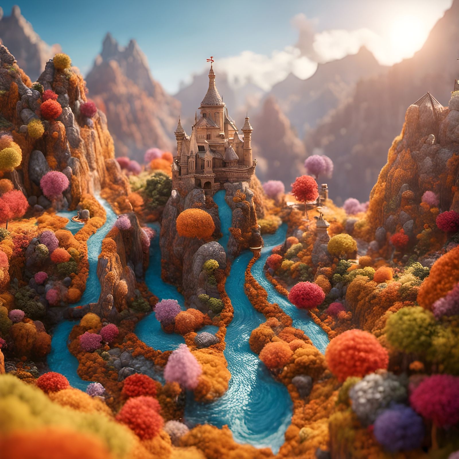 Colorful Yarn Fantasy Landscape: Crocheted Art