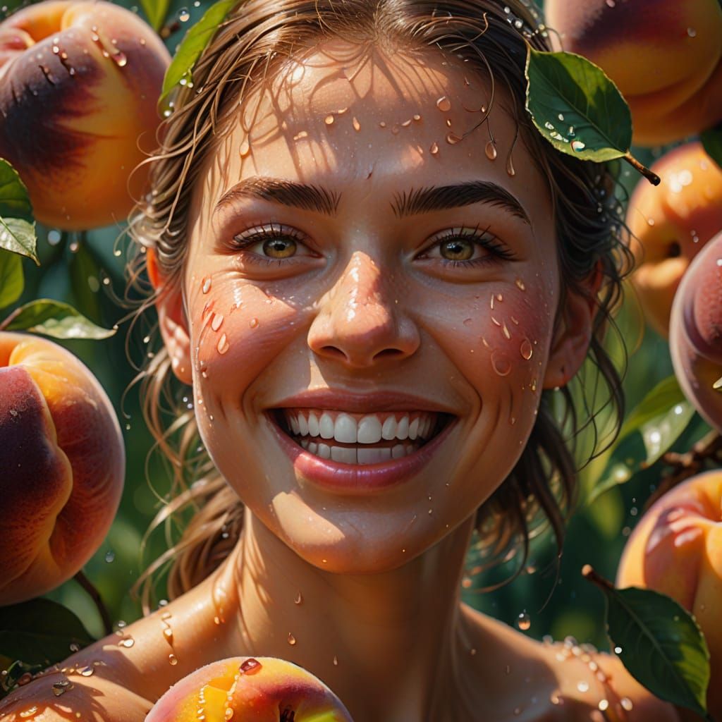 Vibrant Hyperrealistic Portrait of a Peach in Soft Light