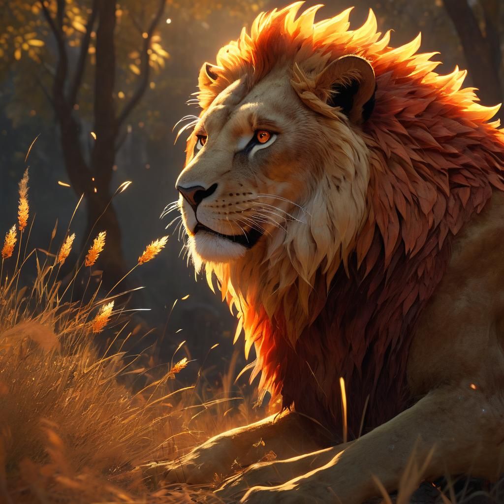 Majestic Lion Unleashes Fiery Fury in Vibrant Fantasy Realm