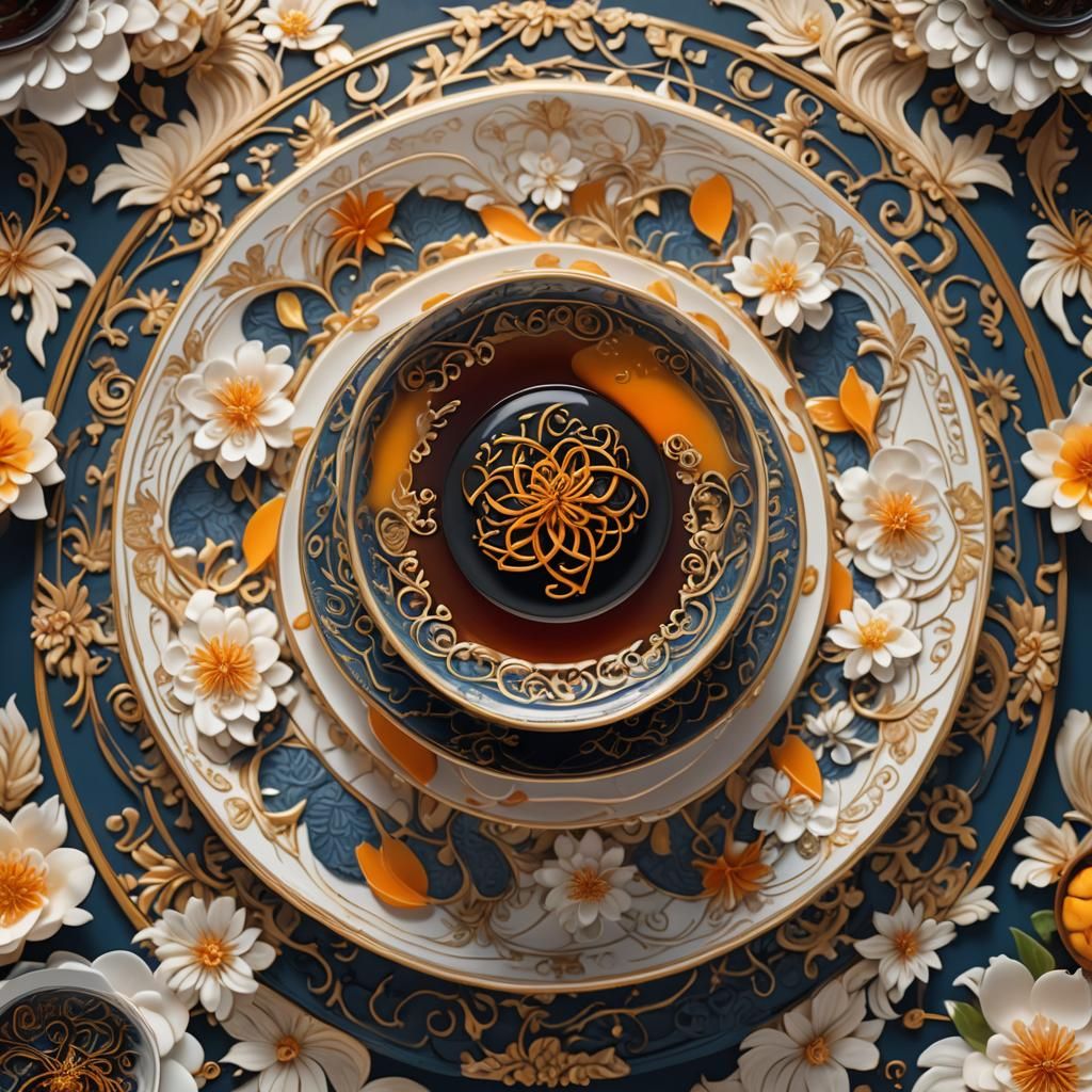 Mango Tea Cup Still Life in Dreamlike Style