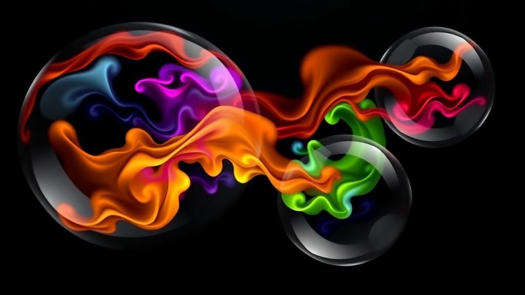 Vibrant Fractal Flames in Miró-Inspired Soap Bubbles