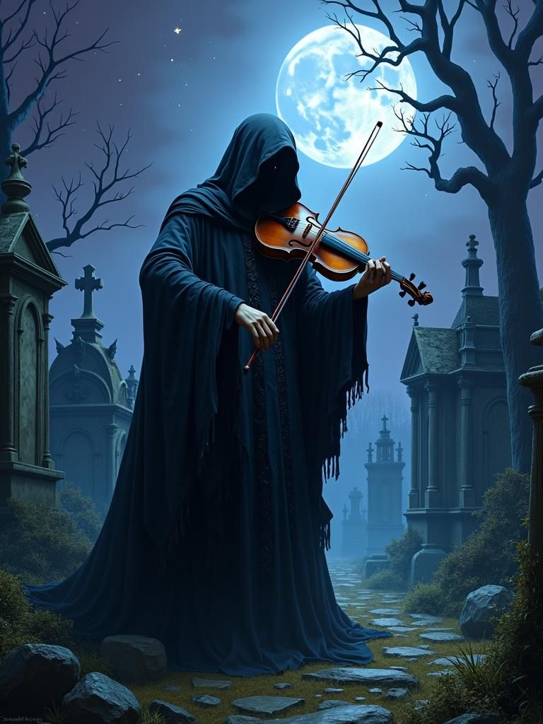 Grim Reaper's Graveyard Serenade in Photorealistic Style