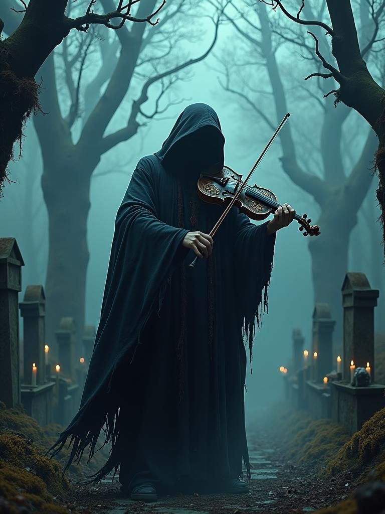 Grim Reaper's Serenade in a Dark Graveyard