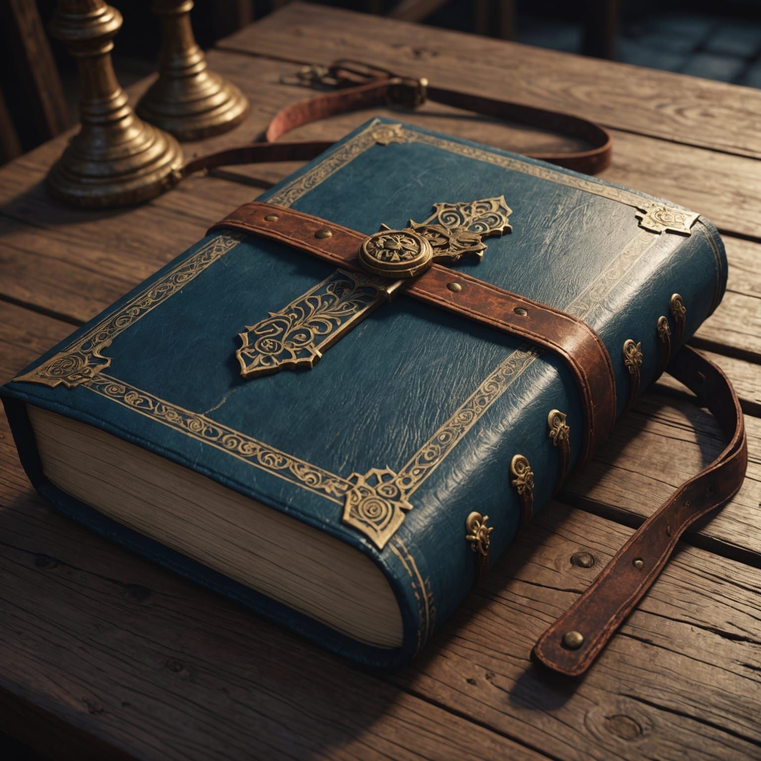Antique Bible on Wooden Table: Fantasy Concept Art
